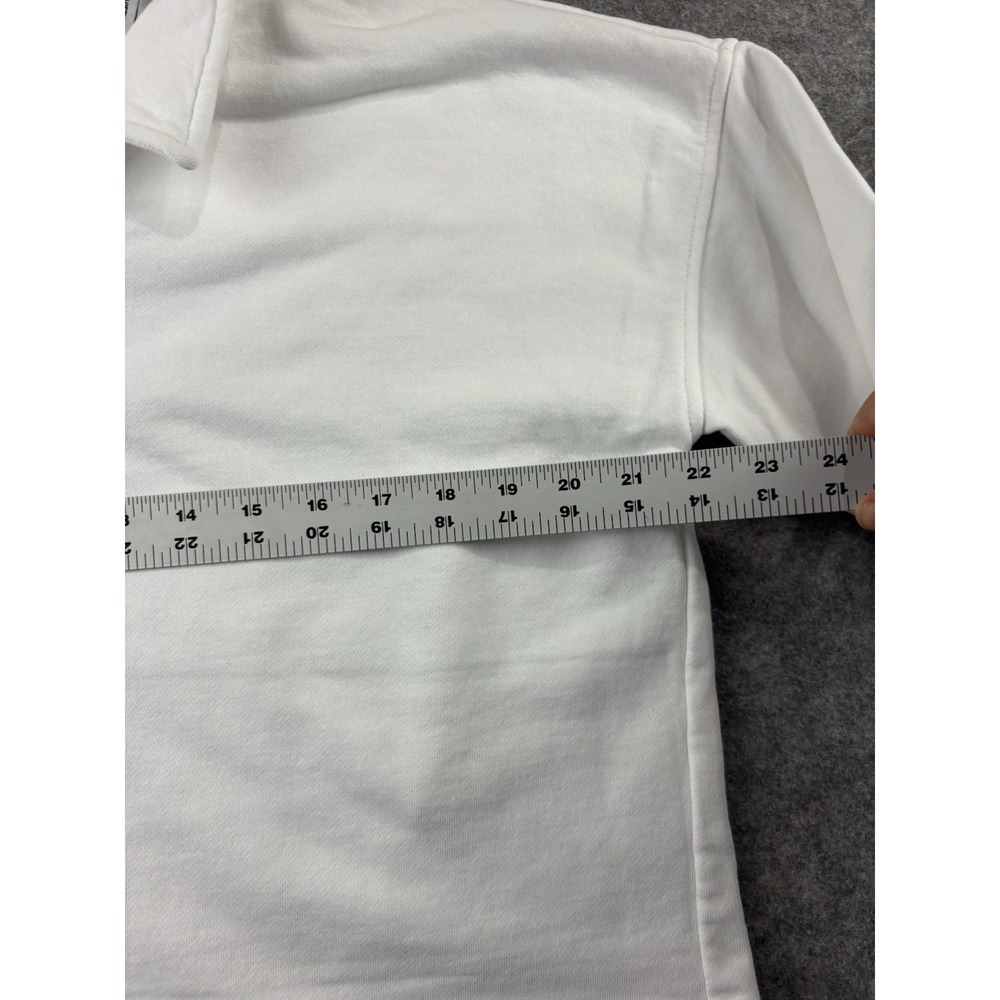 Peloton Women's M Henley Button Polo Sweatshirt $68 Gingham White Purple Cropped - Picture 3 of 8
